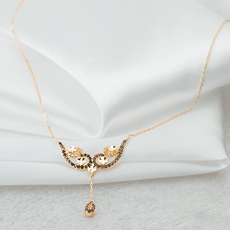 Taşlı Kanatlar 14 Ayar Rose Altın Kolye