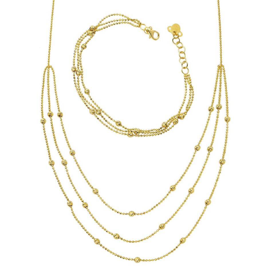 Çoklu Zincir Gerdanlık & Bileklik Altın Set