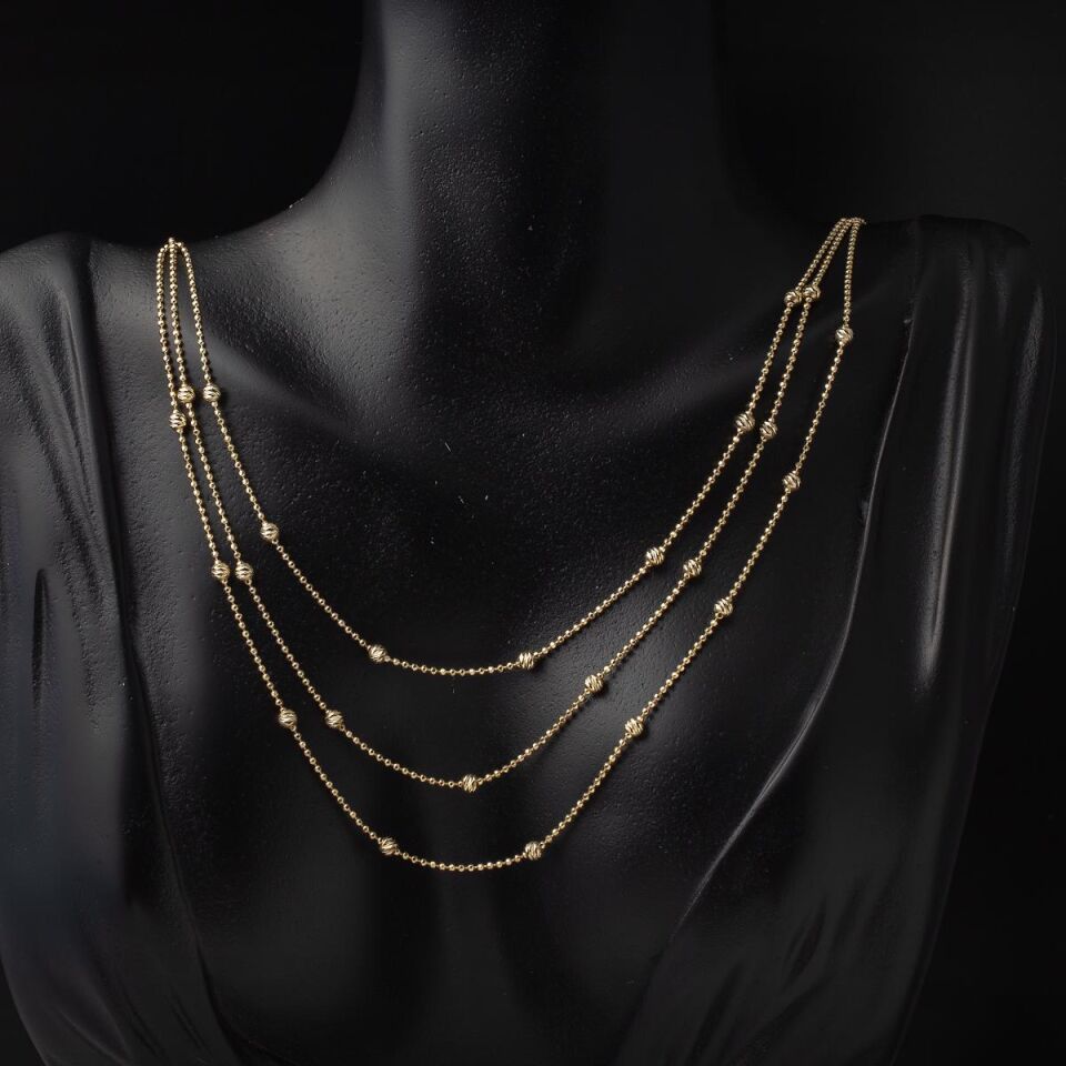 Çoklu Zincir Gerdanlık & Bileklik Altın Set