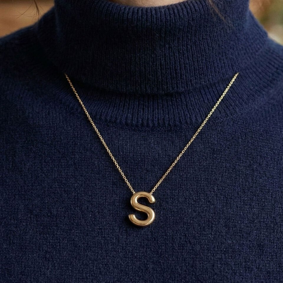 S Balon Harf Altın Kolye