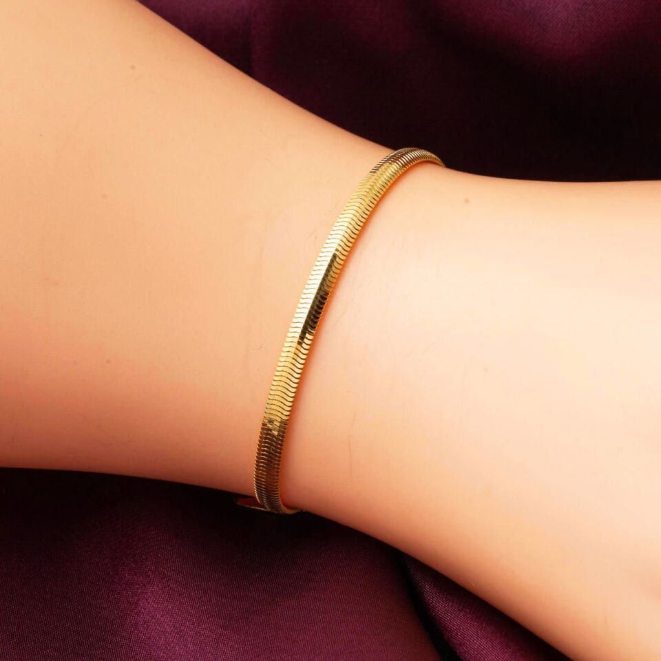 22 Ayar 3 mm. Balıksırtı Altın Bileklik