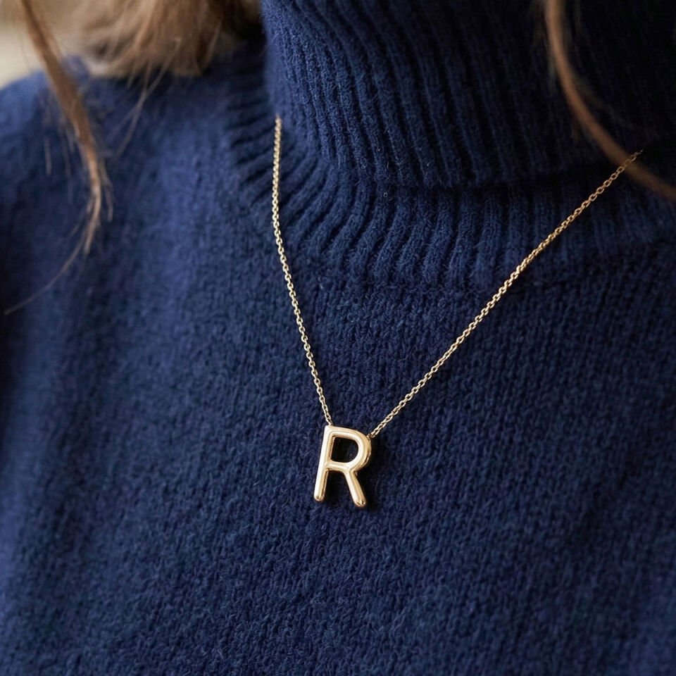 R Harfi Altın Kolye