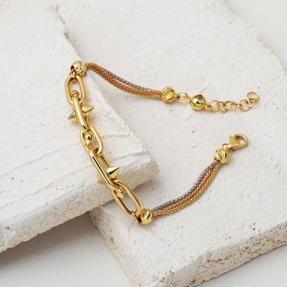 Çivili Tiffany 14 Ayar Altın Künye Bileklik