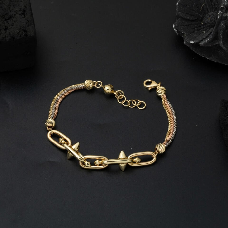 Çivili Tiffany 14 Ayar Altın Künye Bileklik