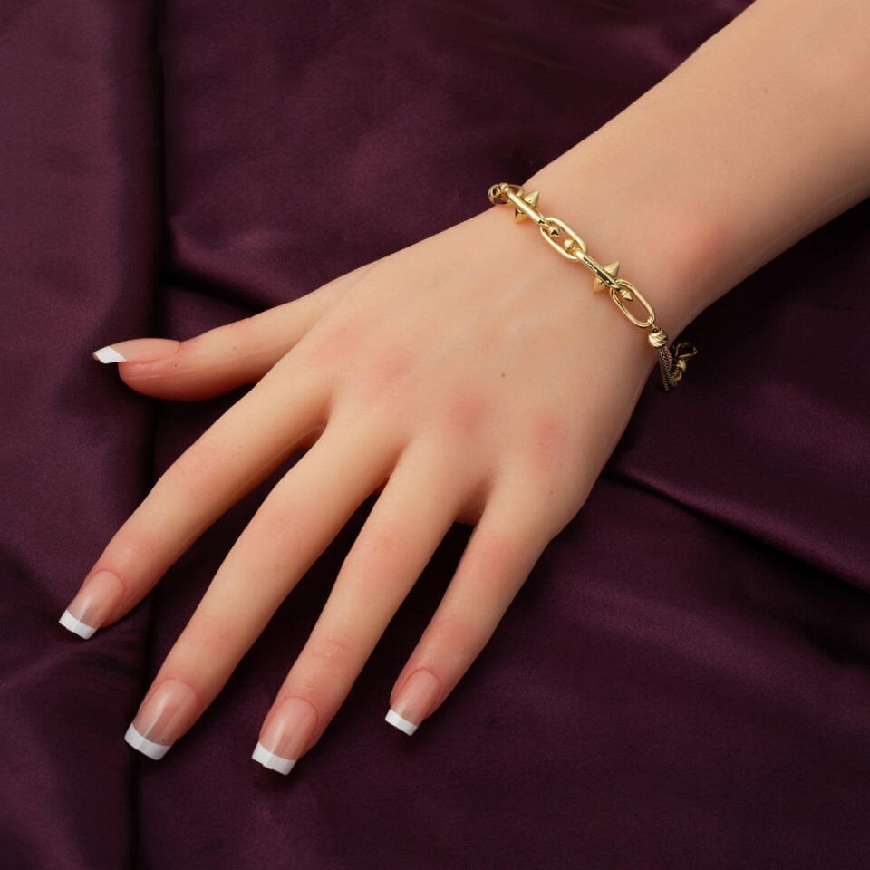 Çivili Tiffany 14 Ayar Altın Künye Bileklik