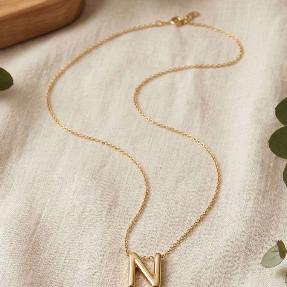 N Harf Zincirli Altın Kolye