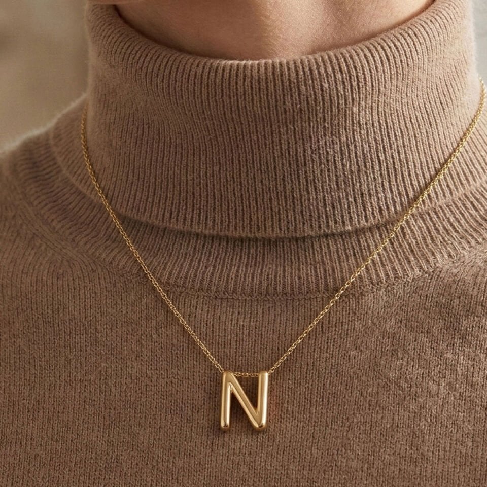 N Harf Zincirli Altın Kolye