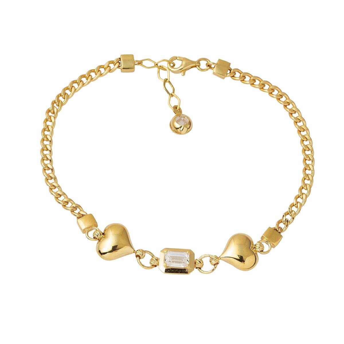 Kalp İkizim Baget Taşlı Altın Bileklik