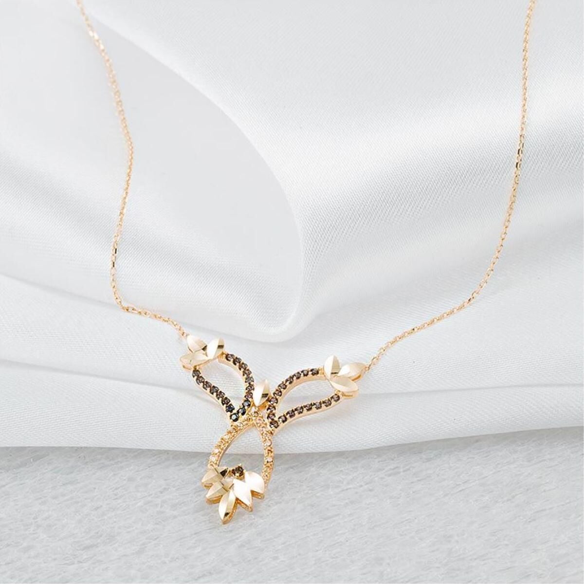 Topaz Taşlı 14 Ayar Rose Altın Kolye