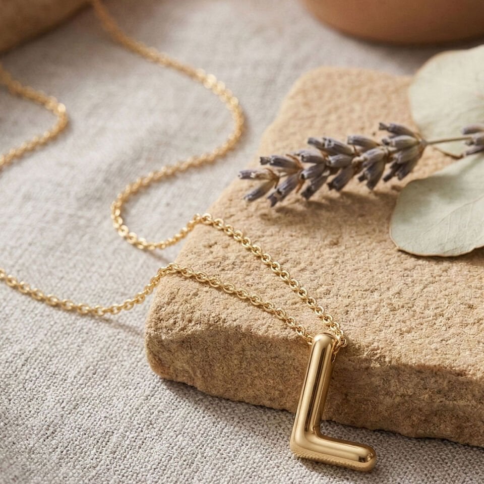 Balon L Harf Altın Zincirli Kolye