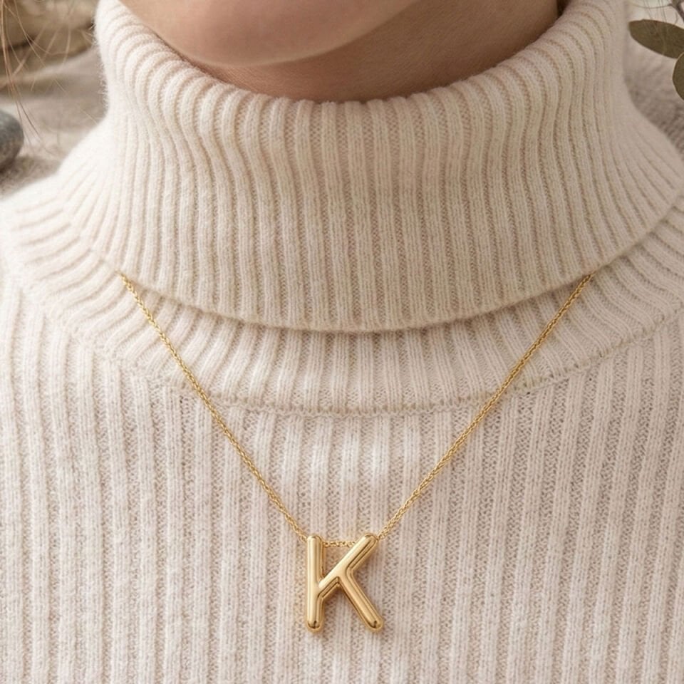 Balon K Harf Altın Kolye