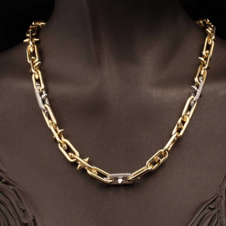 Çivili 14 Ayar Altın Tiffany Zincir Set