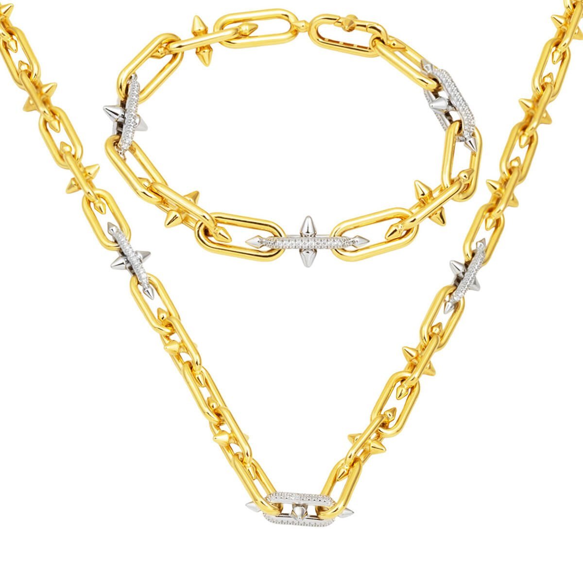 Çivili 14 Ayar Altın Tiffany Zincir Set