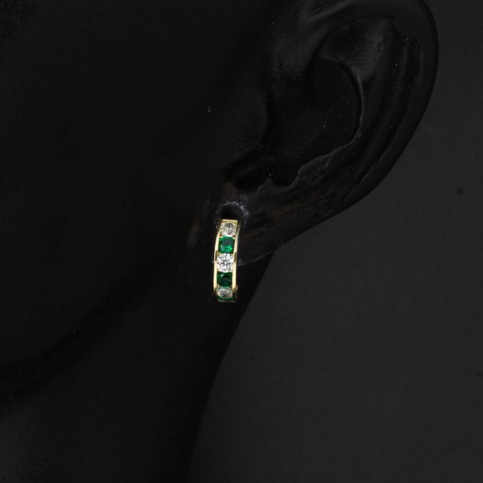 14 Ayar Yeşil Taşlı Altın Halka Çocuk Küpesi