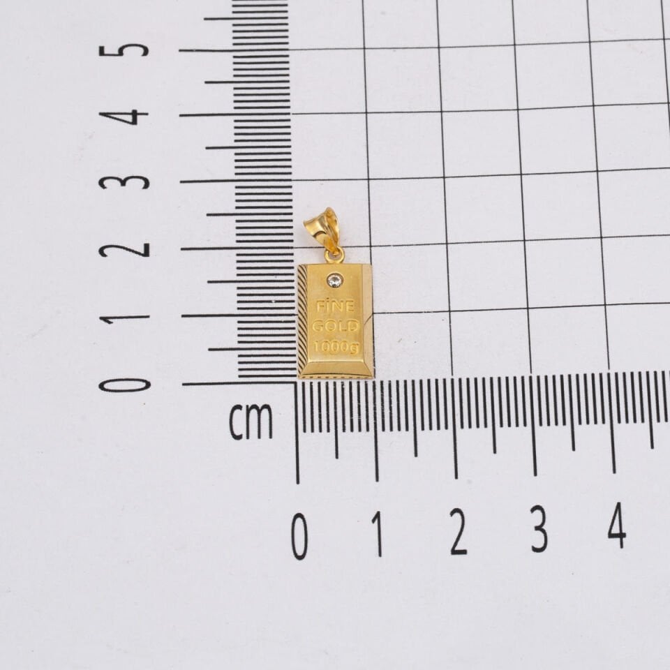 Tektaşlı Külçe Altın Kolye Zincirli 14 Ayar