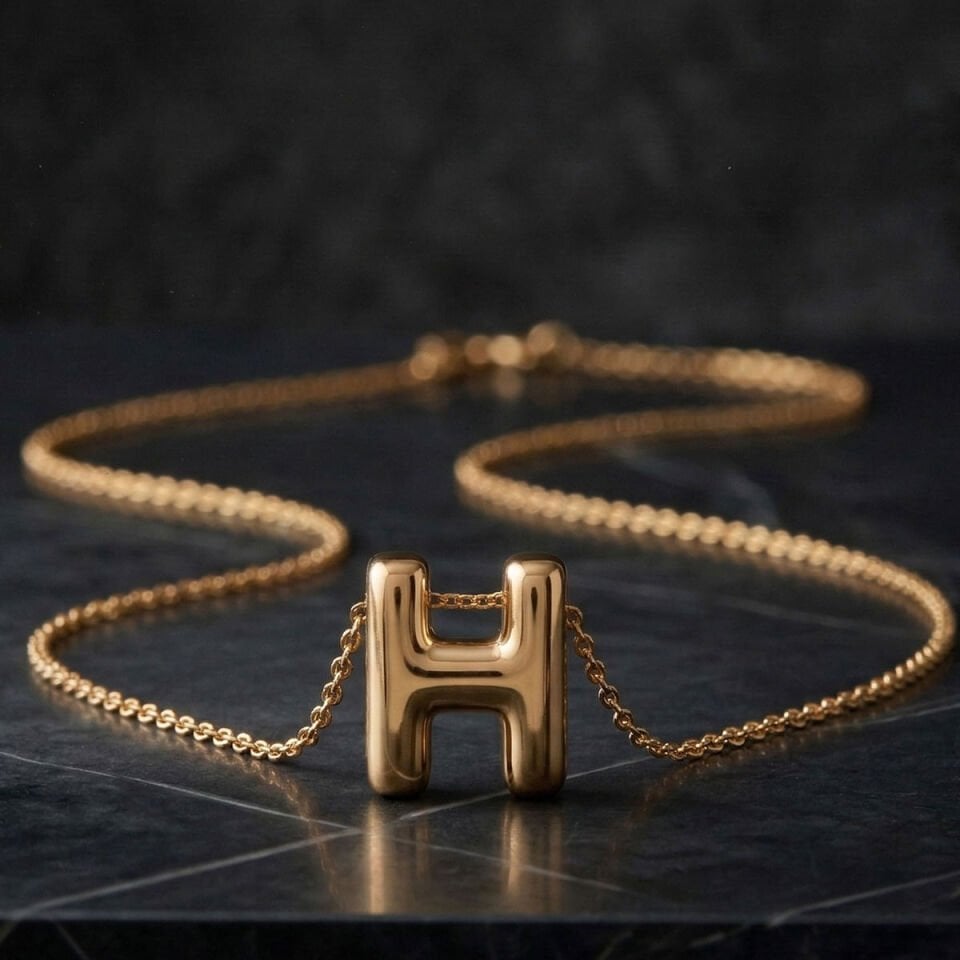 Altın H Harfi Zincirli Kolye