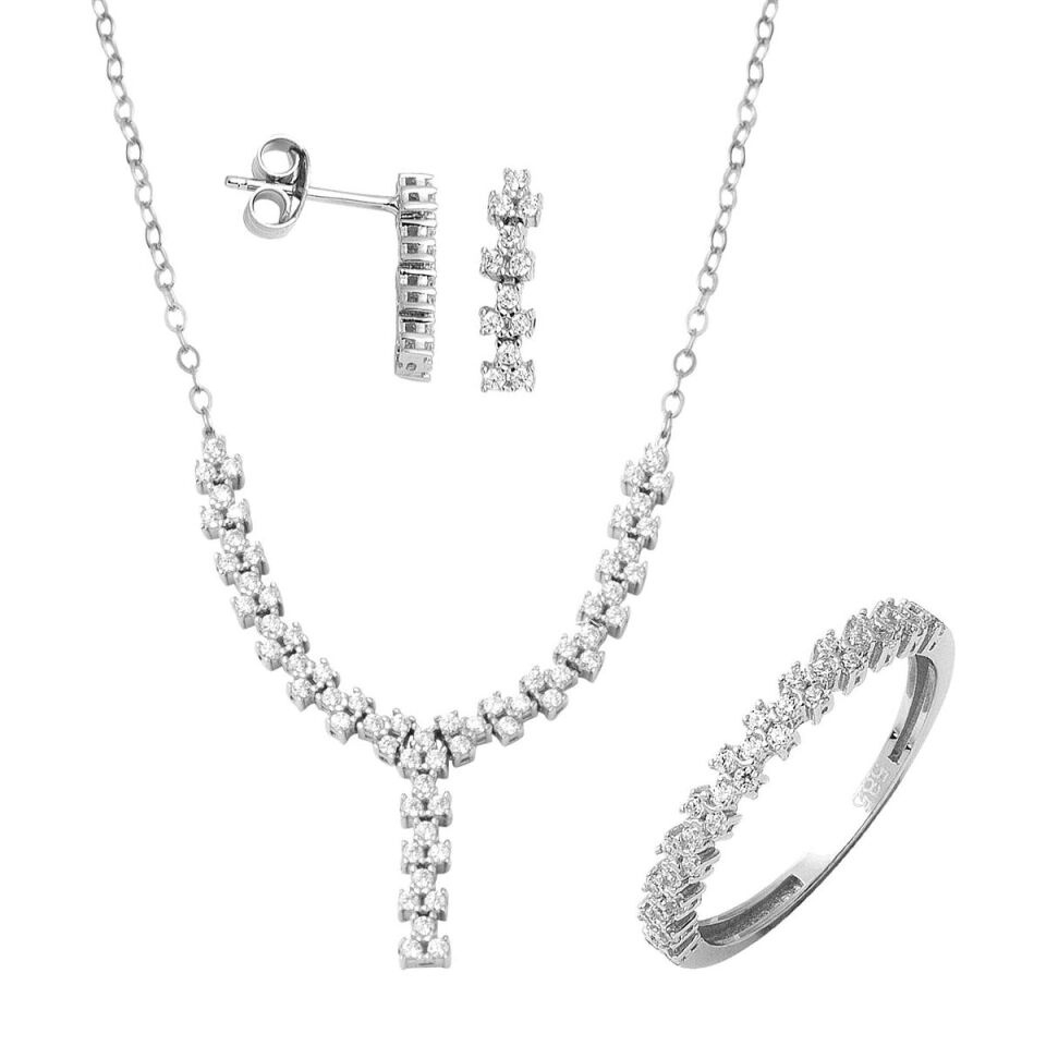 Sırataşlı Beyaz Altın Nişan Takı Seti