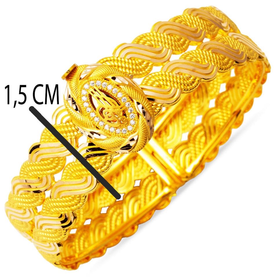 Trabzon Örgüsü Tuğralı Kilitli Altın Bilezik