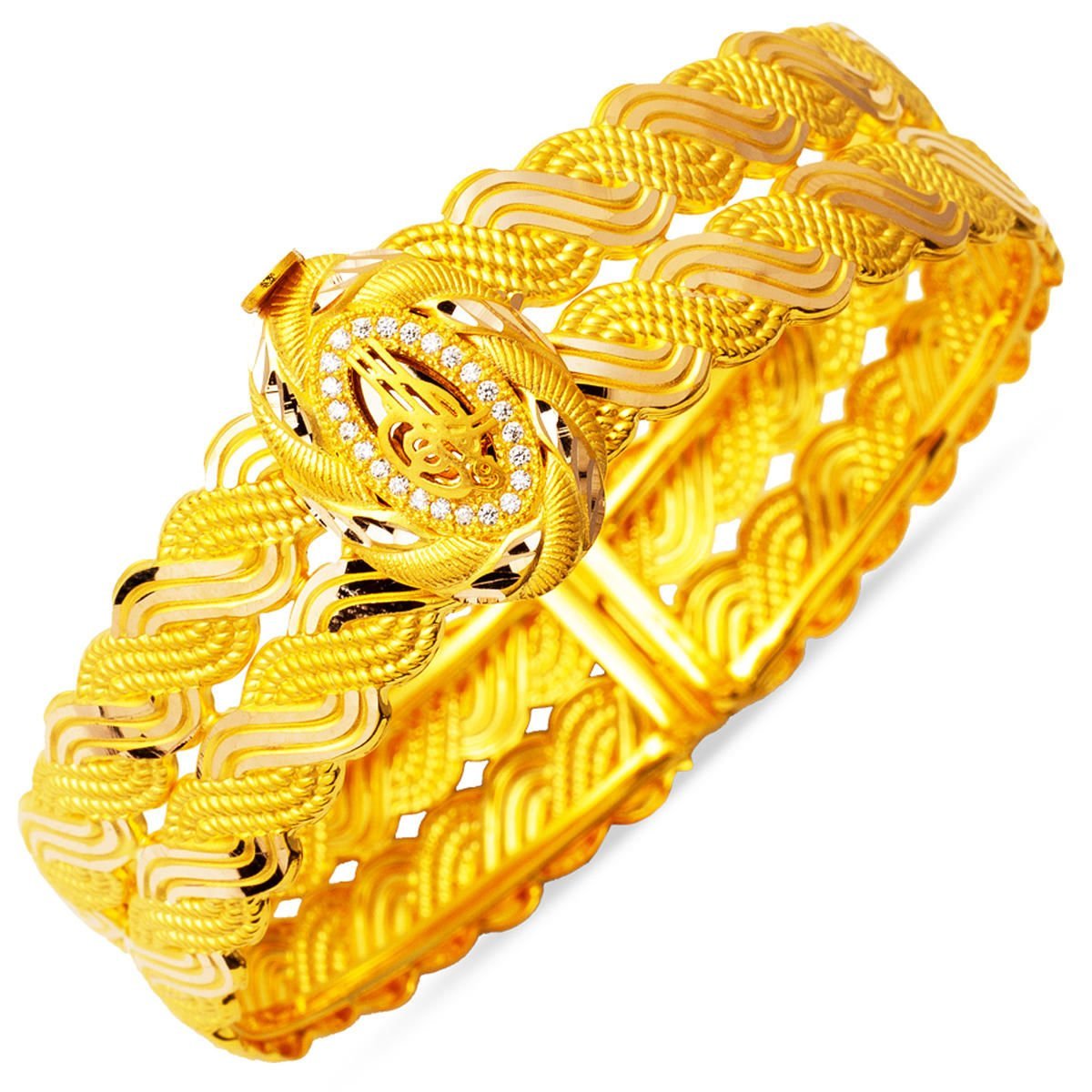 Trabzon Örgüsü Tuğralı Kilitli Altın Bilezik