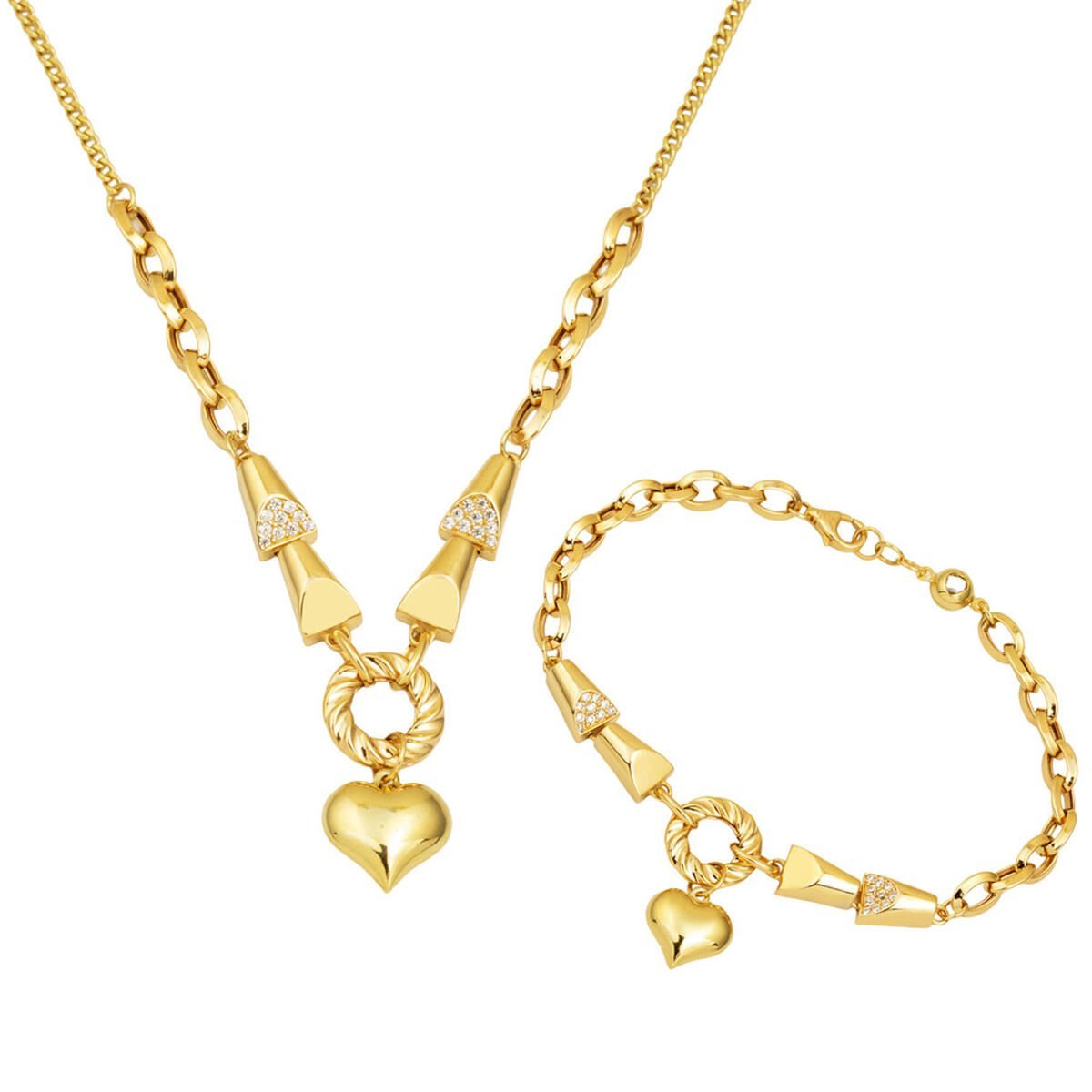 Zincirli Kalp İkili Set 14 Ayar Altın