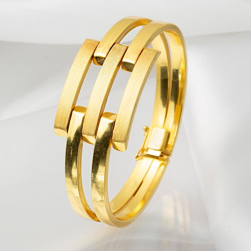 Üçlü Kaburga 22 Ayar Altın Kelepçe Bilezik