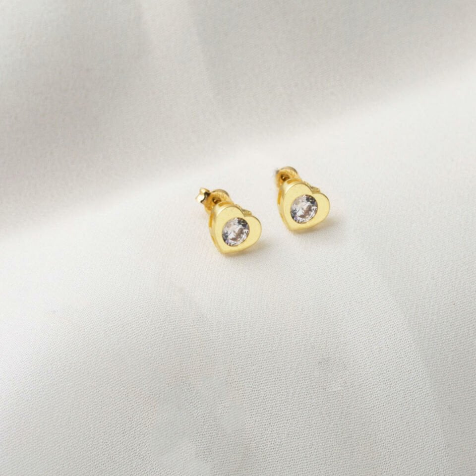 Kalpli 14 Ayar Tek Taş Klipsli Altın Küpe