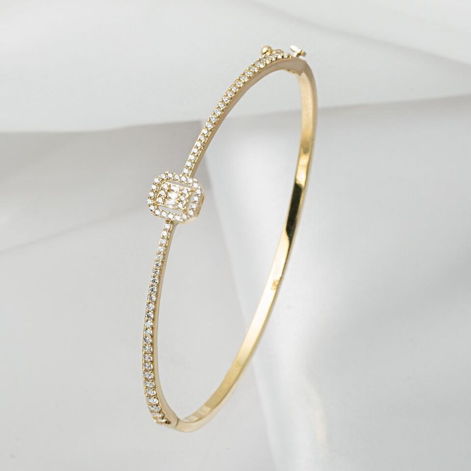 Baget Taşlı 14 Ayar Kelepçe Altın Bilezik