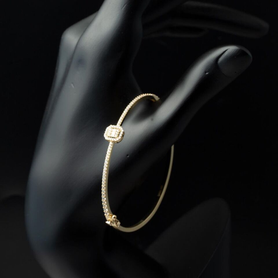 Baget Taşlı 14 Ayar Kelepçe Altın Bilezik