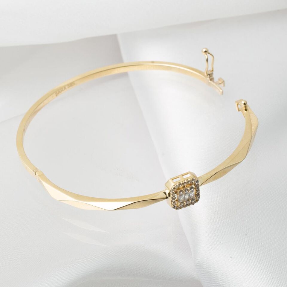 Baget Taşlı 14 Ayar Altın Kelepçe Bilezik