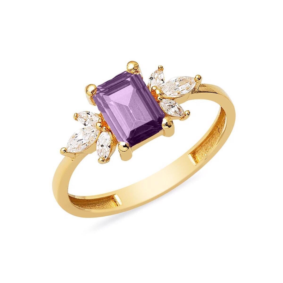 Mor Baget Taşlı 14 Ayar Altın Yüzük