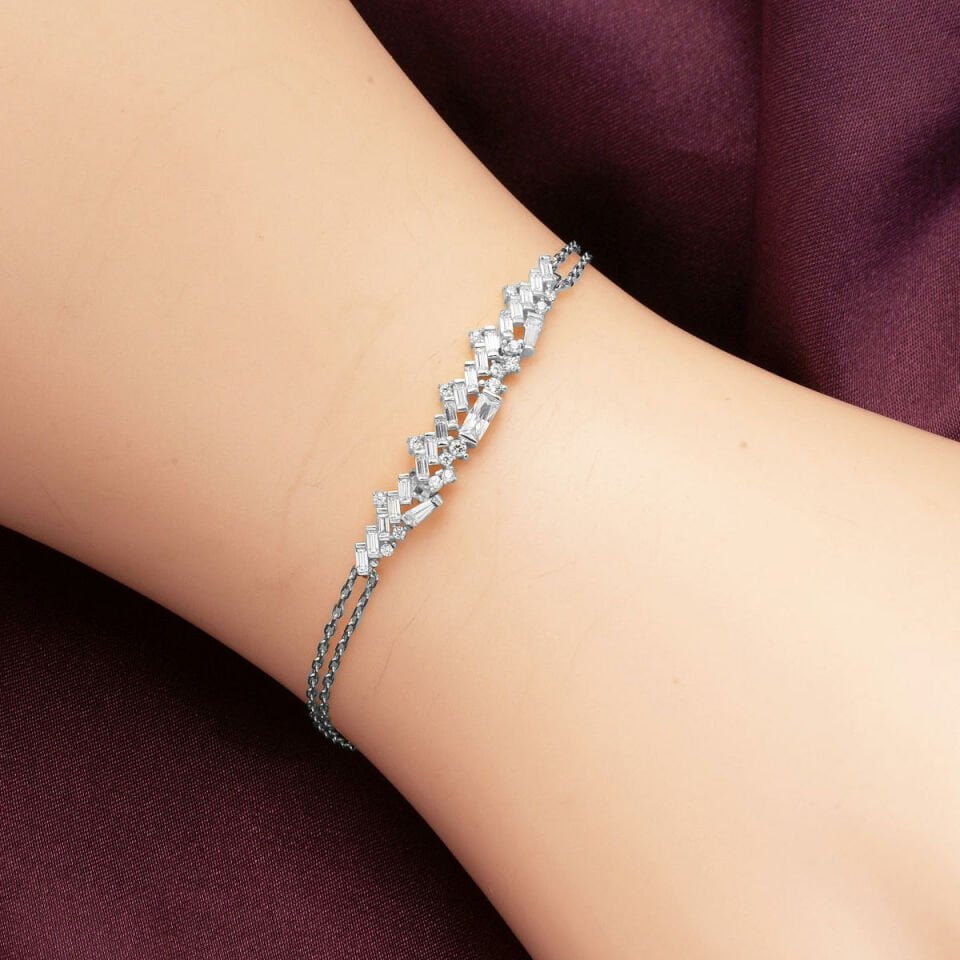 Baget Tasarım Beyaz Altın 14 Ayar Nişan Seti