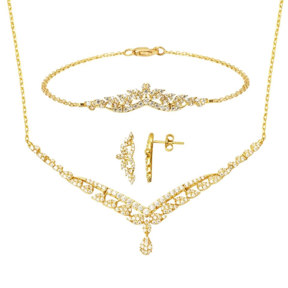 14 Ayar Damla Tasarım Altın Üçlü Söz Seti