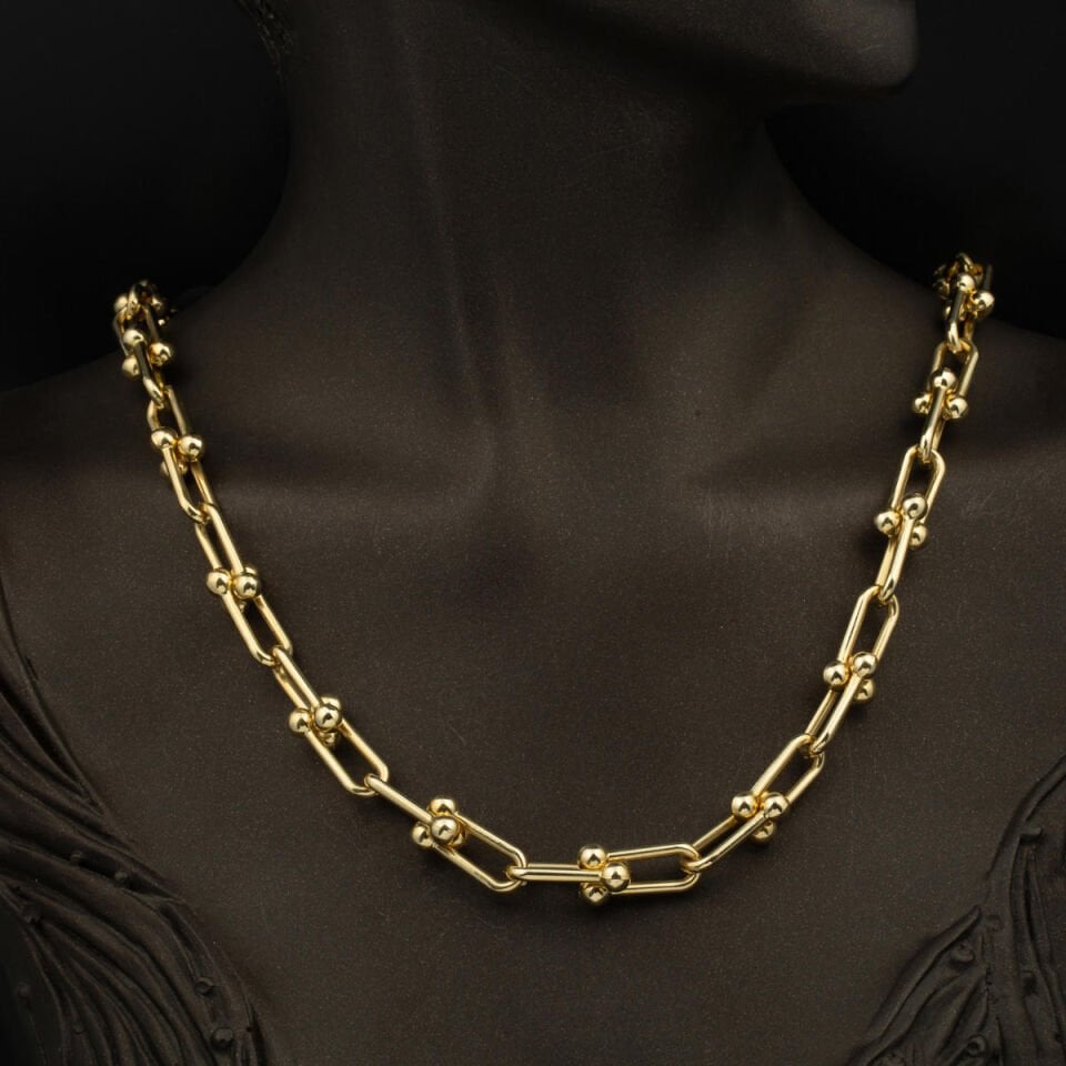 Kalın Tiffany Zincirli 14 Ayar Altın Takı Seti