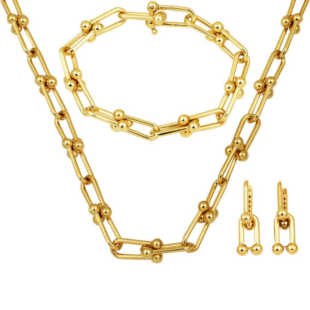 Kalın Tiffany Zincirli 14 Ayar Altın Takı Seti