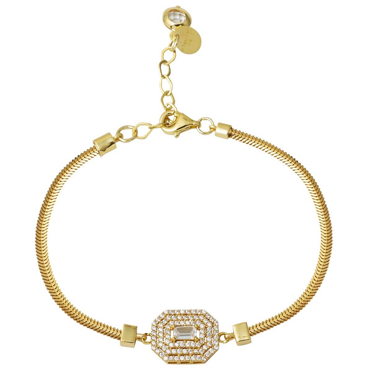 Baget Taşlı Balıksırtı Altın Bileklik