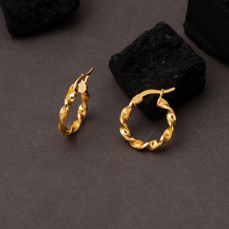 22 Ayar Kalemli Burgu Halka Altın Küpe Orta Boy