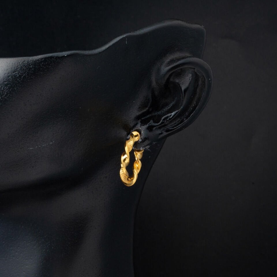 22 Ayar Kalemli Burgu Halka Altın Küpe Orta Boy