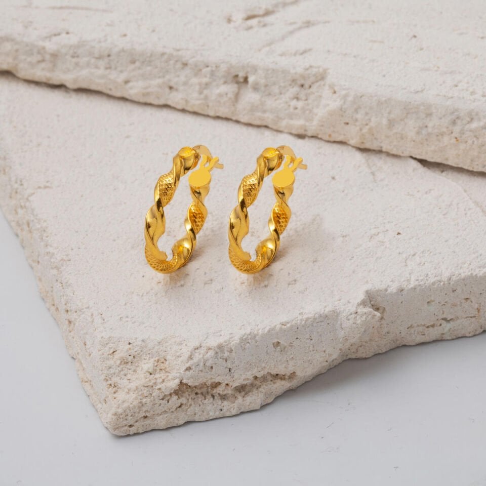 22 Ayar Kalemli Burgu Halka Altın Küpe Orta Boy