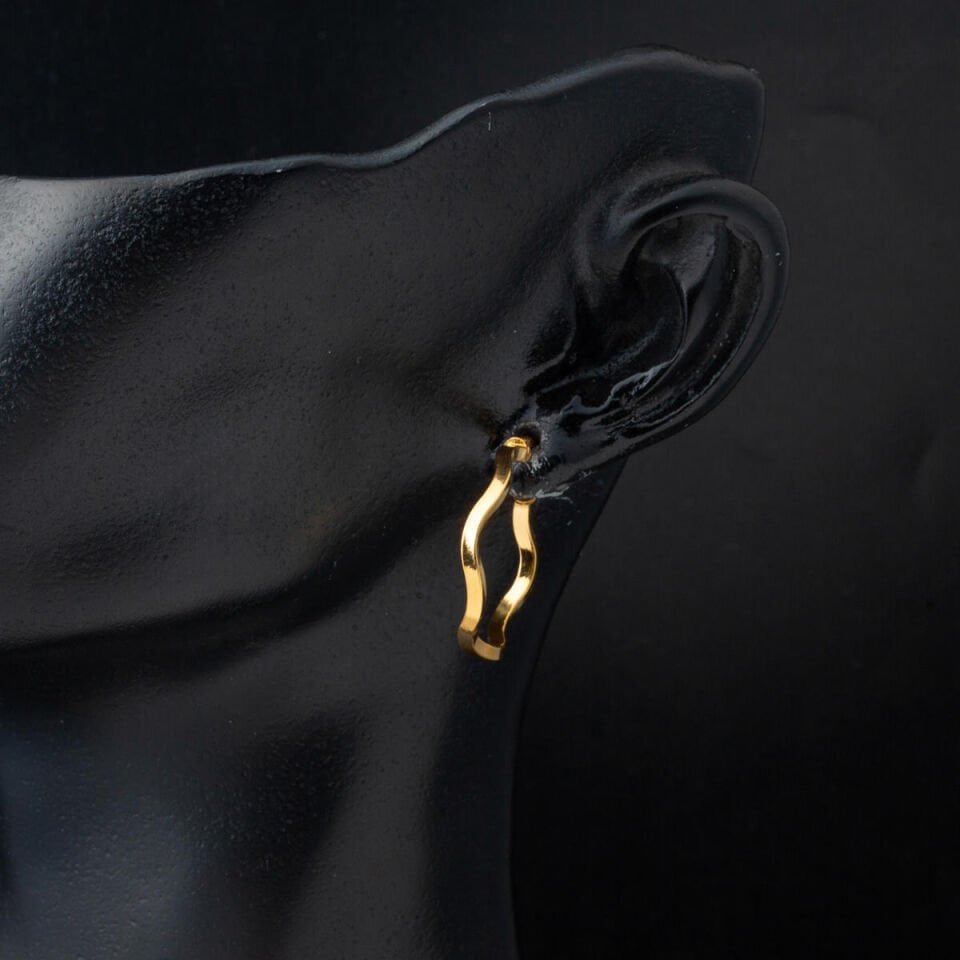 Zikzaklı 22 Ayar Altın Halka Küpe Orta Boy