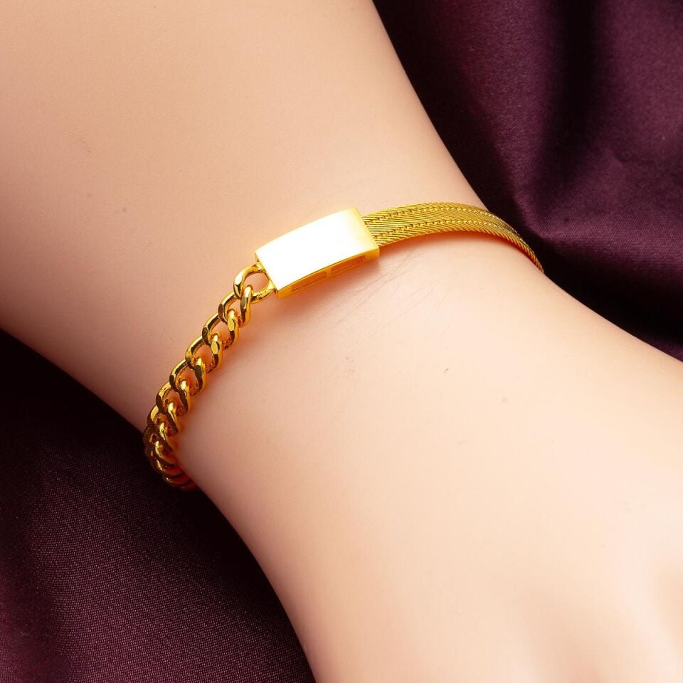 Gurmet Zincirli Hasır Altın Bileklik