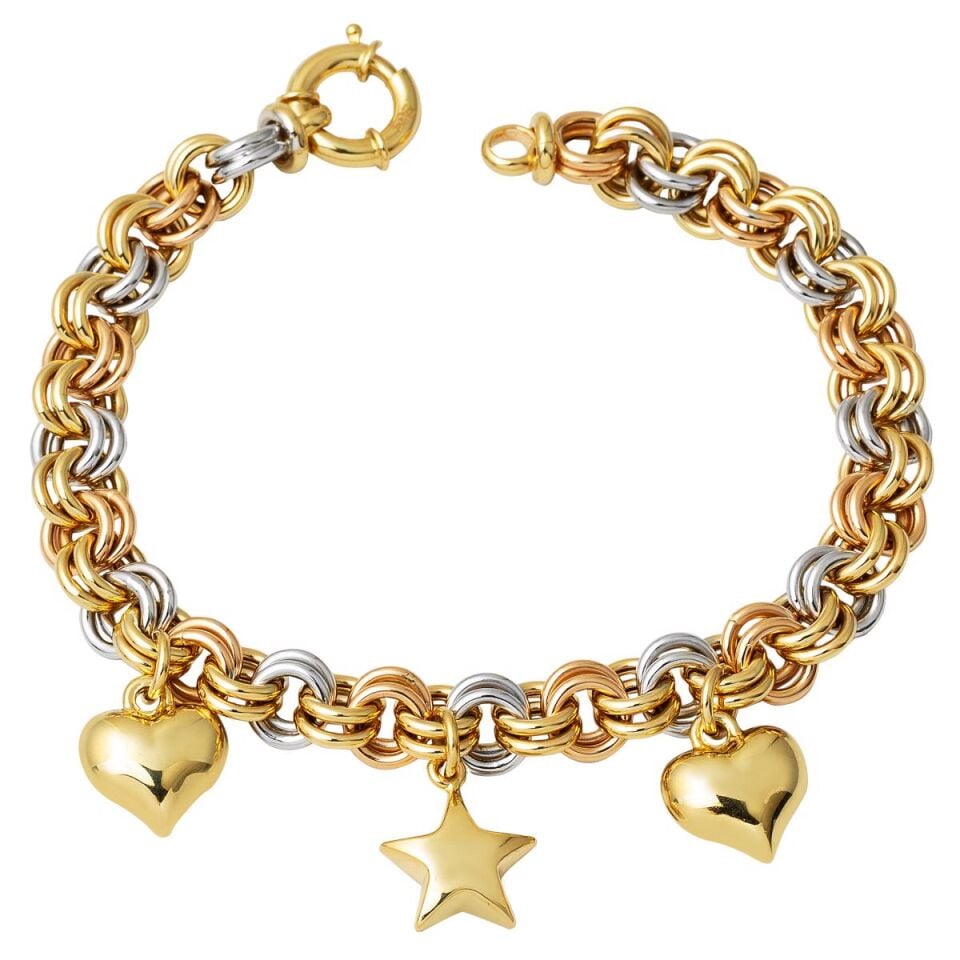 Kalp & Yıldız Halka Zincir Altın Bileklik