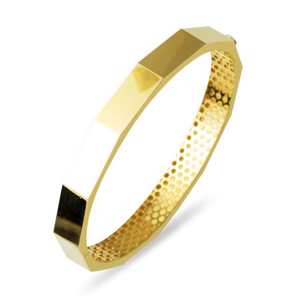 Köşeli 14 Ayar Taşsız Kelepçe Bilezik