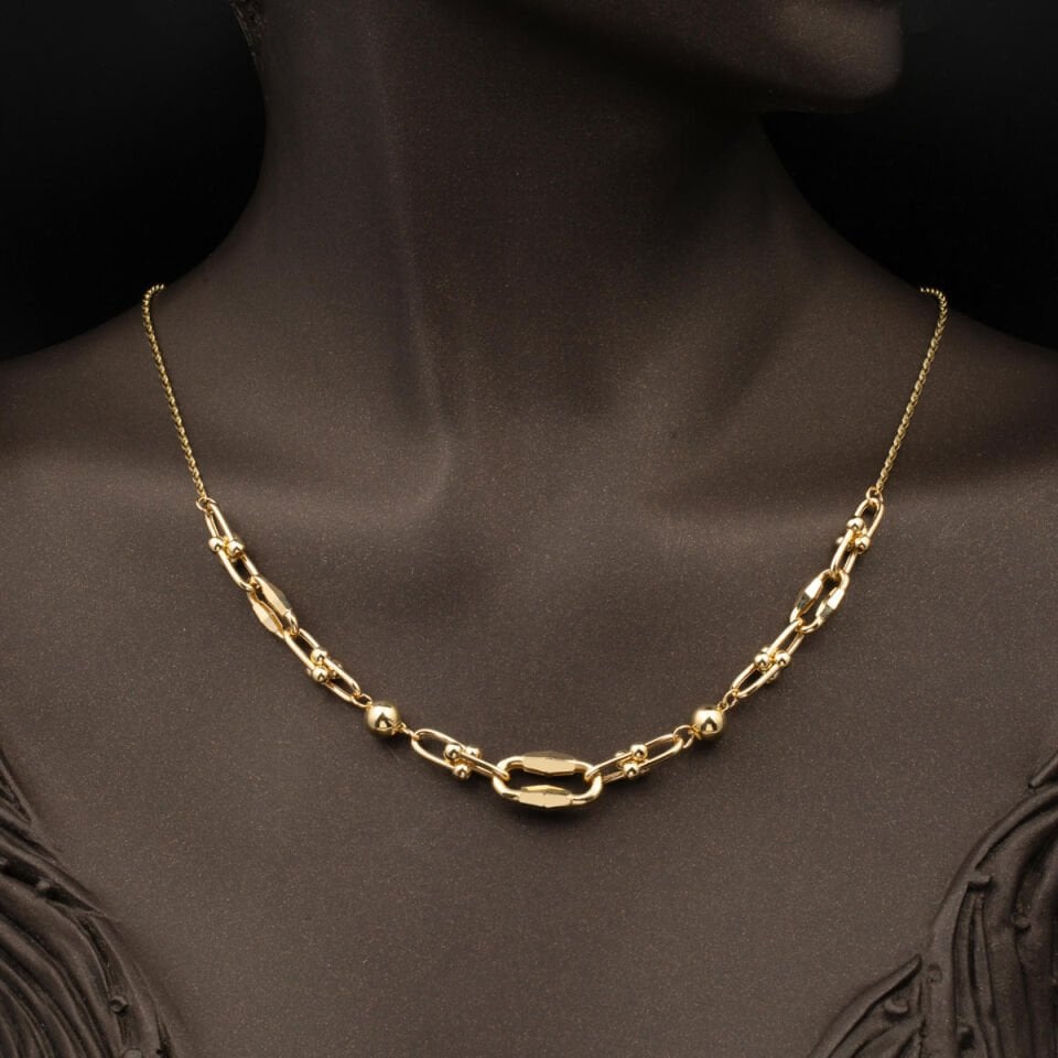 Tiffany Zincirli 14 Ayar Altın Kolye Bileklikli Set