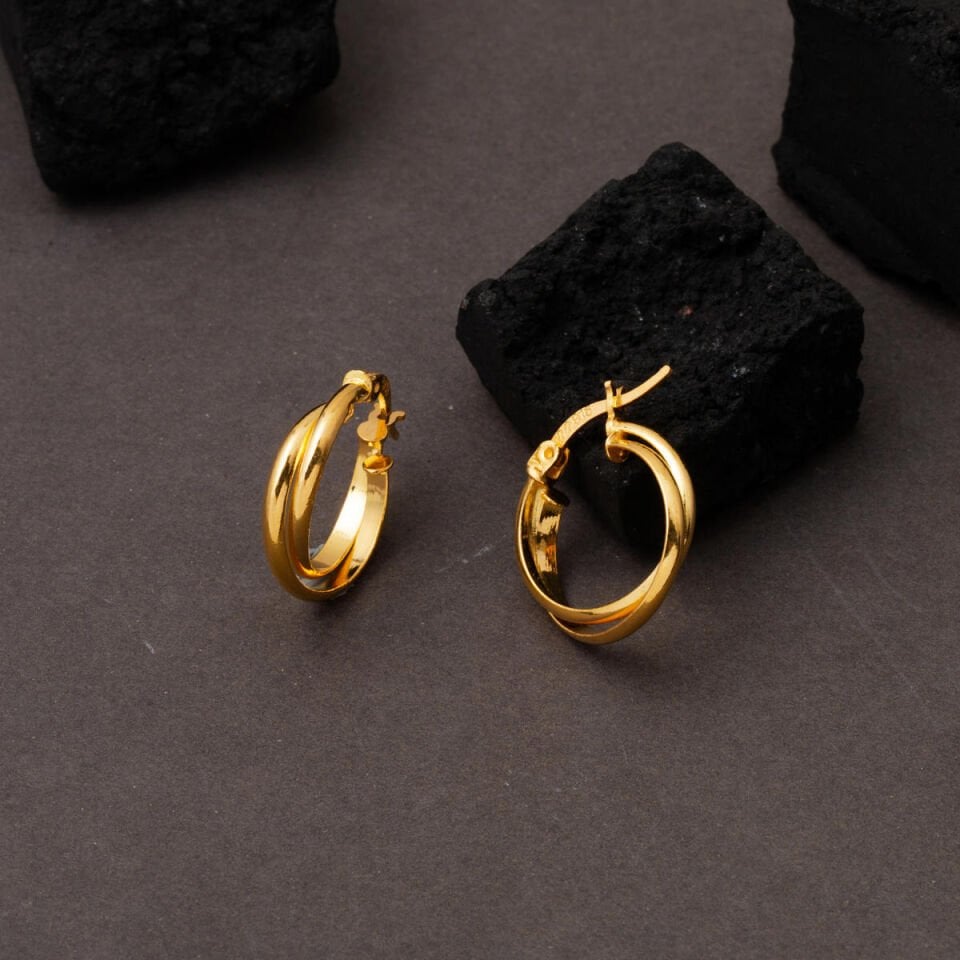 İkili Spor Halka Küpe 22 Ayar Altın