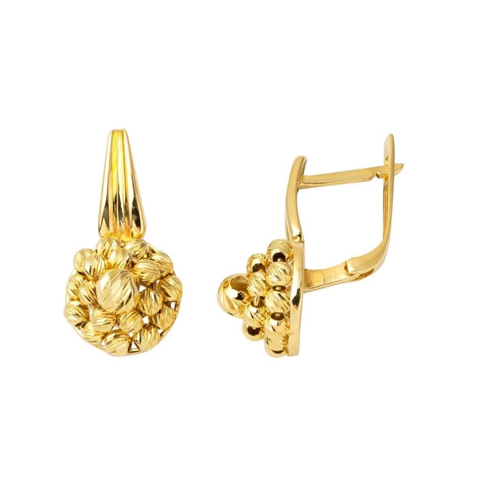 Yüzük & Küpe Top Altınlı Set