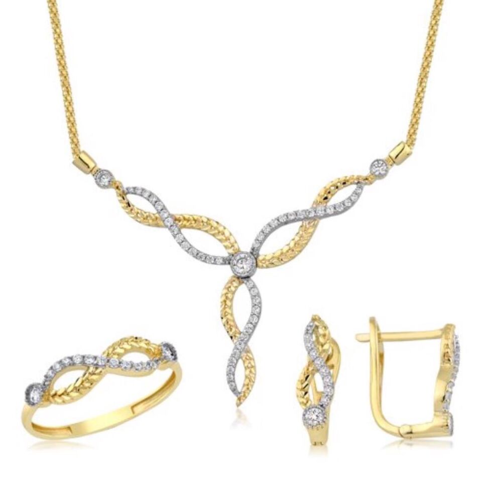 Küpe + Yüzük + Kolyeli 14 Ayar Altın 3'lü Set