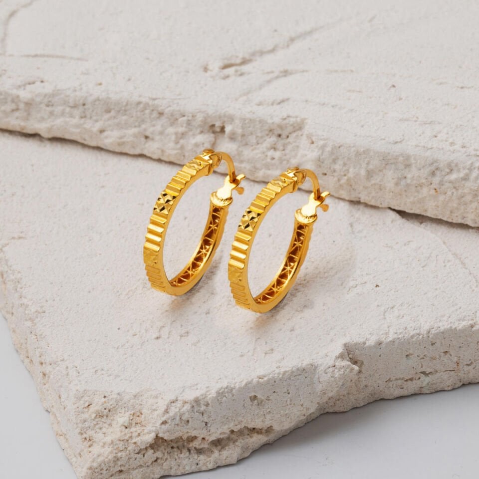 22 Ayar Kalemli Altın Halka Küpe 2,5 cm. Çaplı