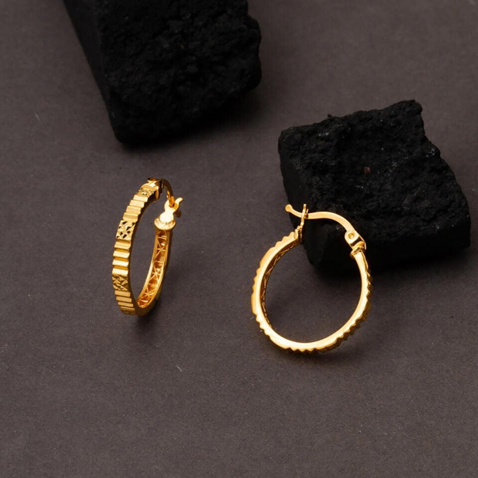 22 Ayar Kalemli Altın Halka Küpe 2,5 cm. Çaplı