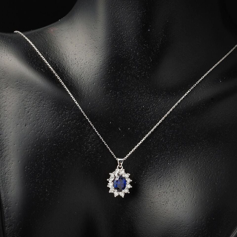Safir & Pırlanta Kolye Küpeli Set