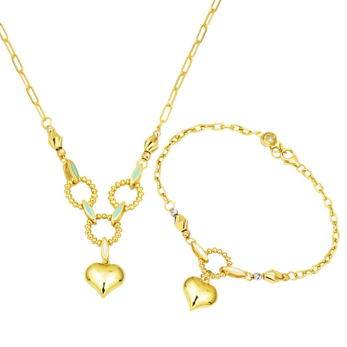 Kalp Figürlü 14 Ayar Altın Kolye & Bileklik Set